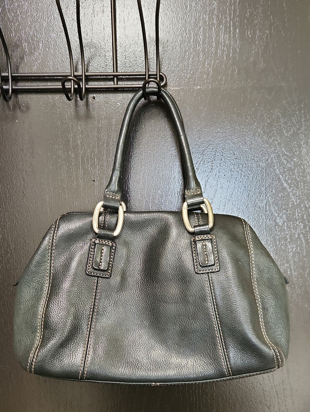 Fossil 1954 Black Leather Hand Bag with Brass Rings